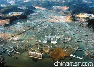 宫城县南三陆町被海啸袭击后的航拍图